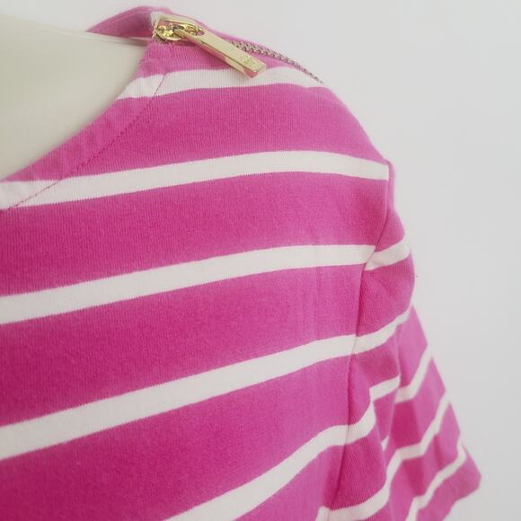 Michael Kors Pink And White Striped Blouse-L- 2000's Zipper Shoulders - Picture 2 of 9
